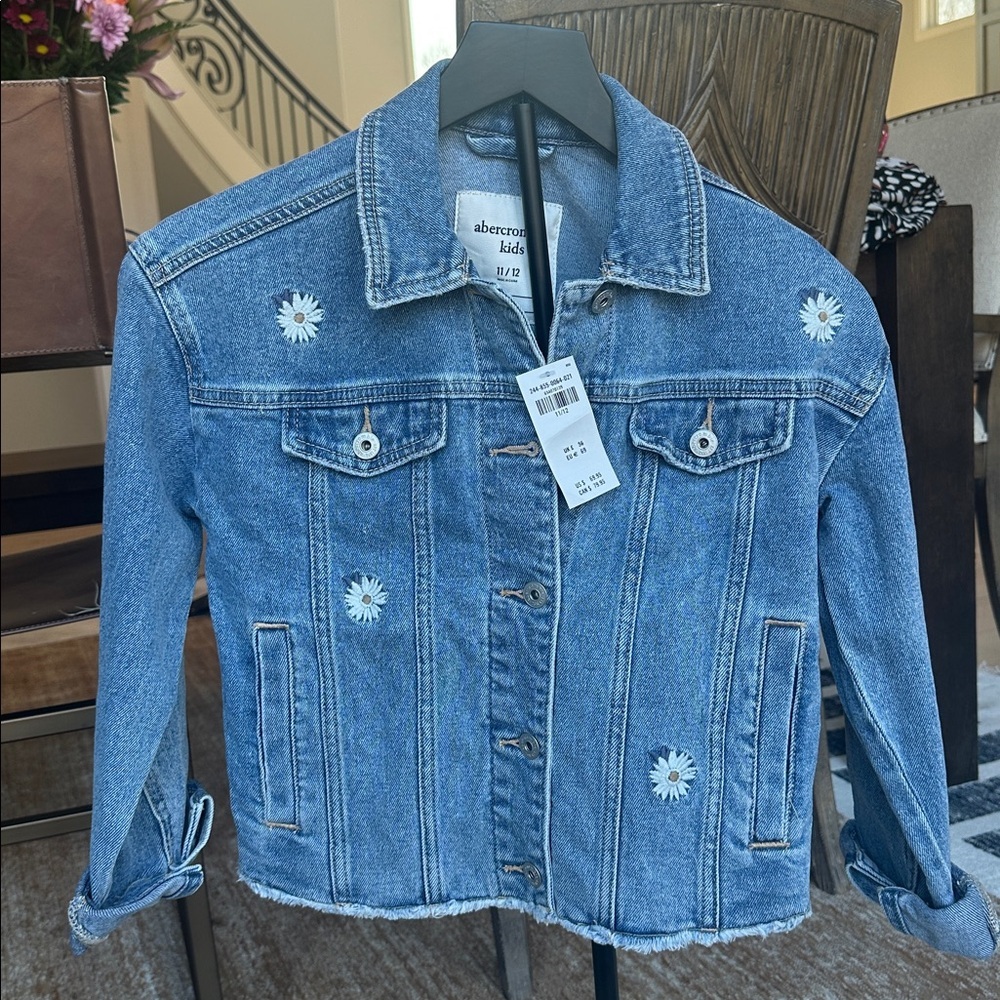 Abercrombie kids Light Blue Denim Jacket with Floral Accents